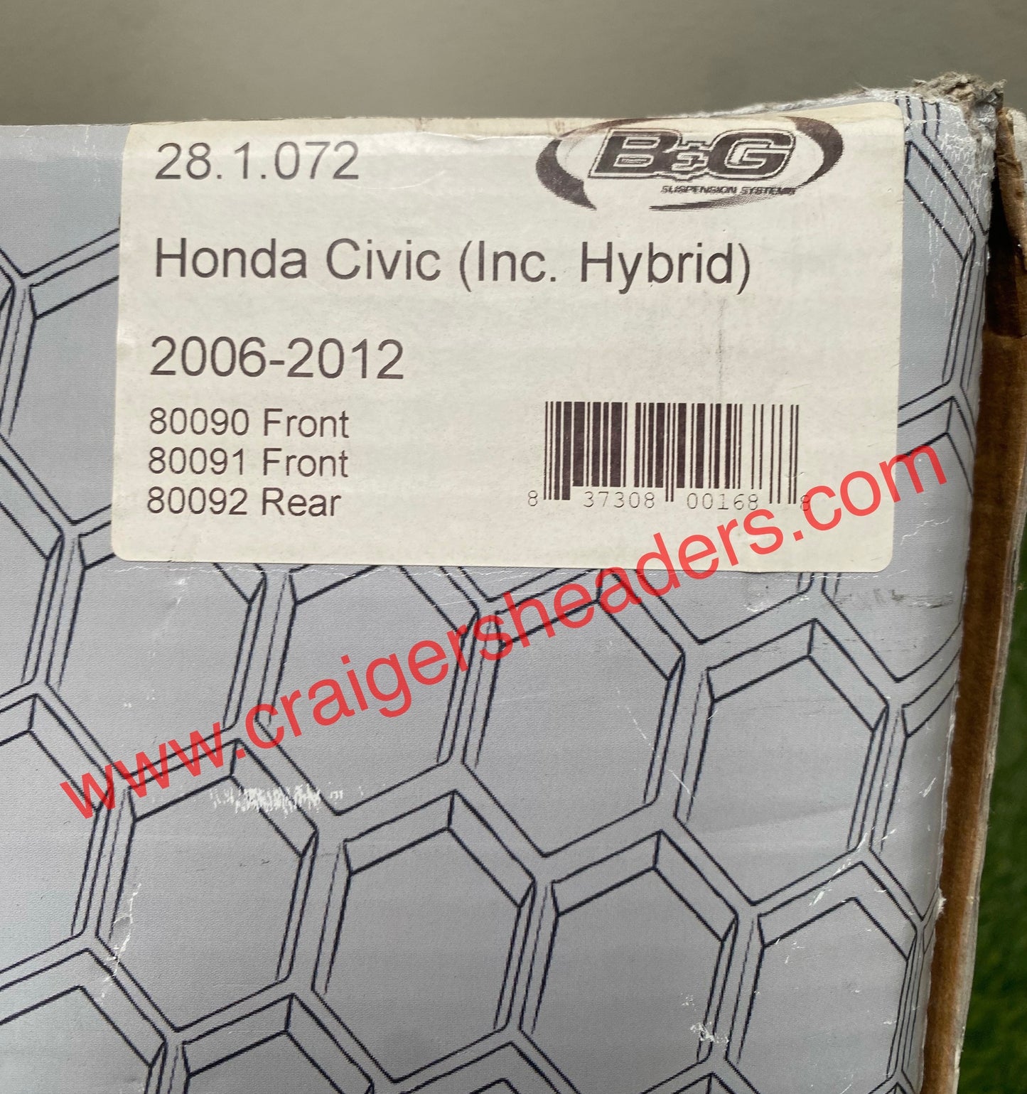 B&G Lowering Springs ~ 2006 - 2012 Honda Civic (Including Hybrid) ~ PN#: 28.1.072