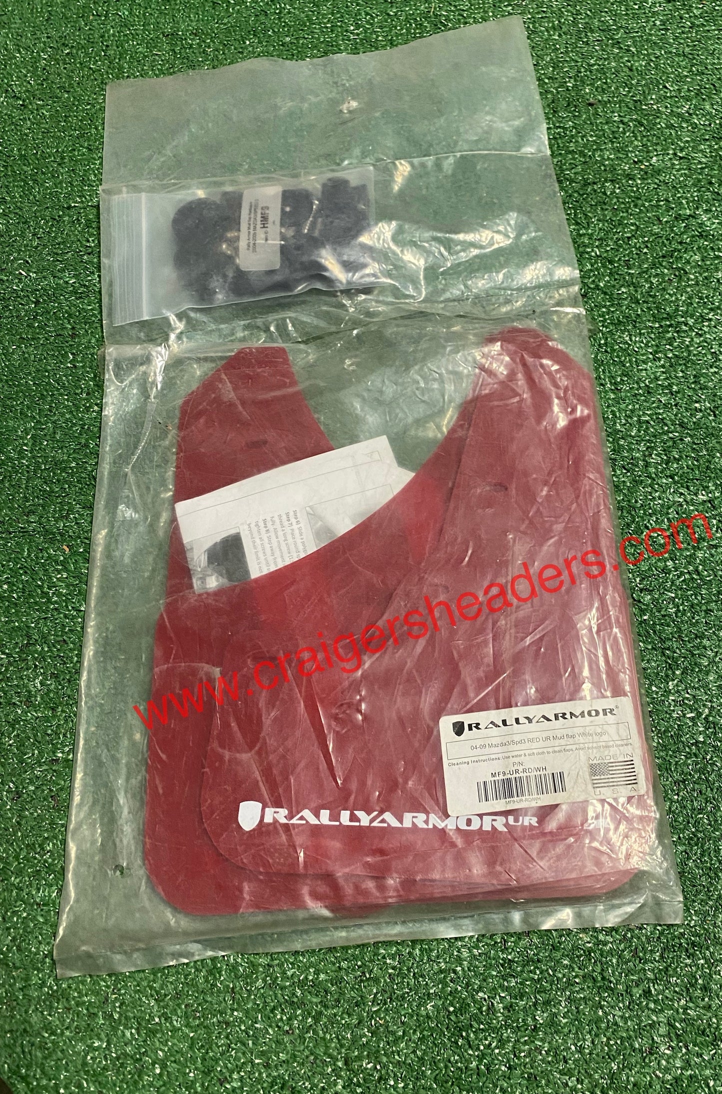 Rally Armor 04-09 Mazda3/Speed3 Red UR Mud Flap w/ White - MF9-UR-RD/WH