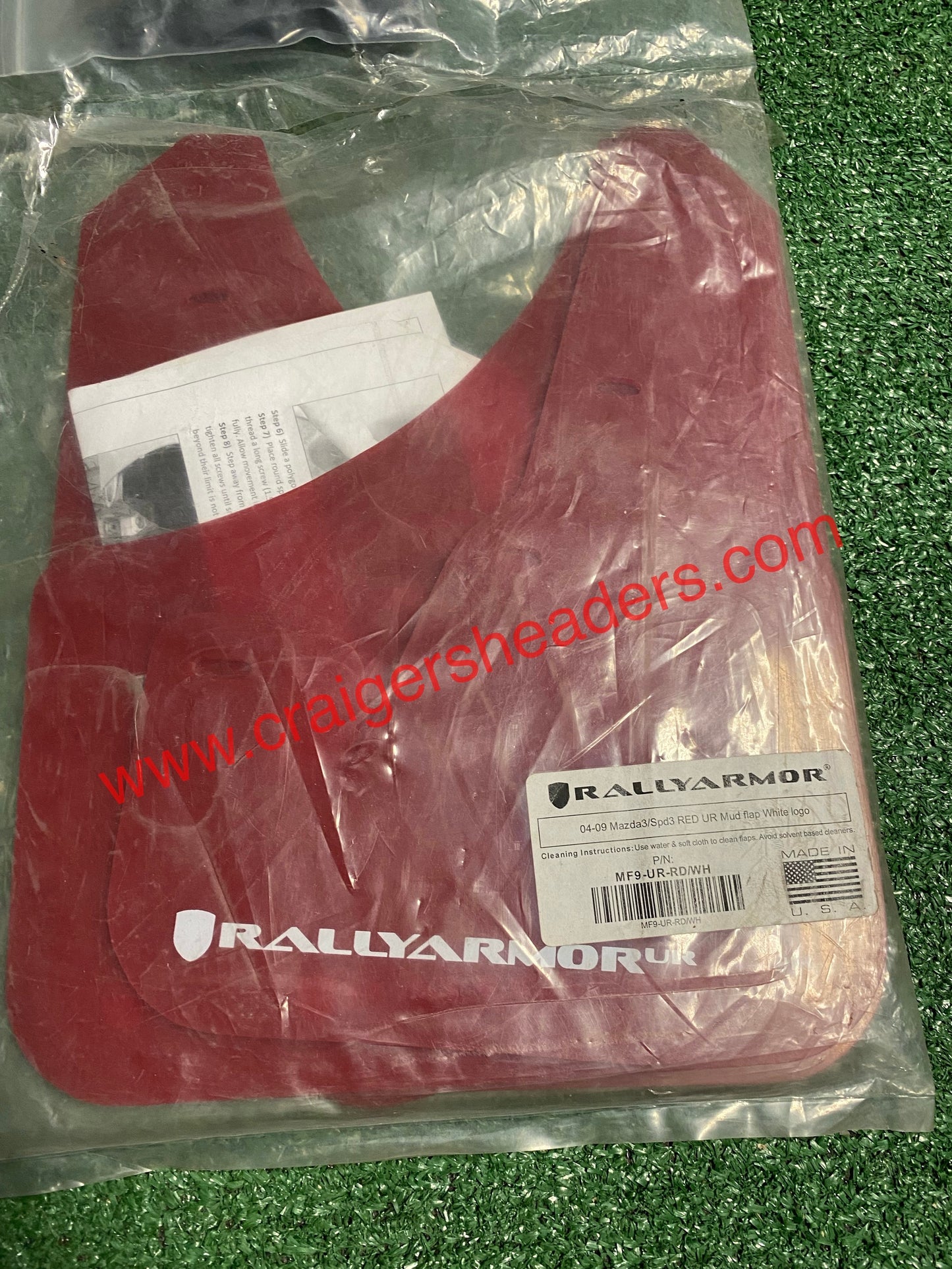 Rally Armor 04-09 Mazda3/Speed3 Red UR Mud Flap w/ White - MF9-UR-RD/WH