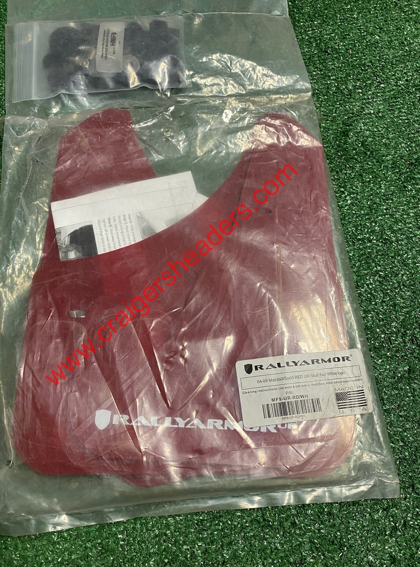 Rally Armor 04-09 Mazda3/Speed3 Red UR Mud Flap w/ White - MF9-UR-RD/WH